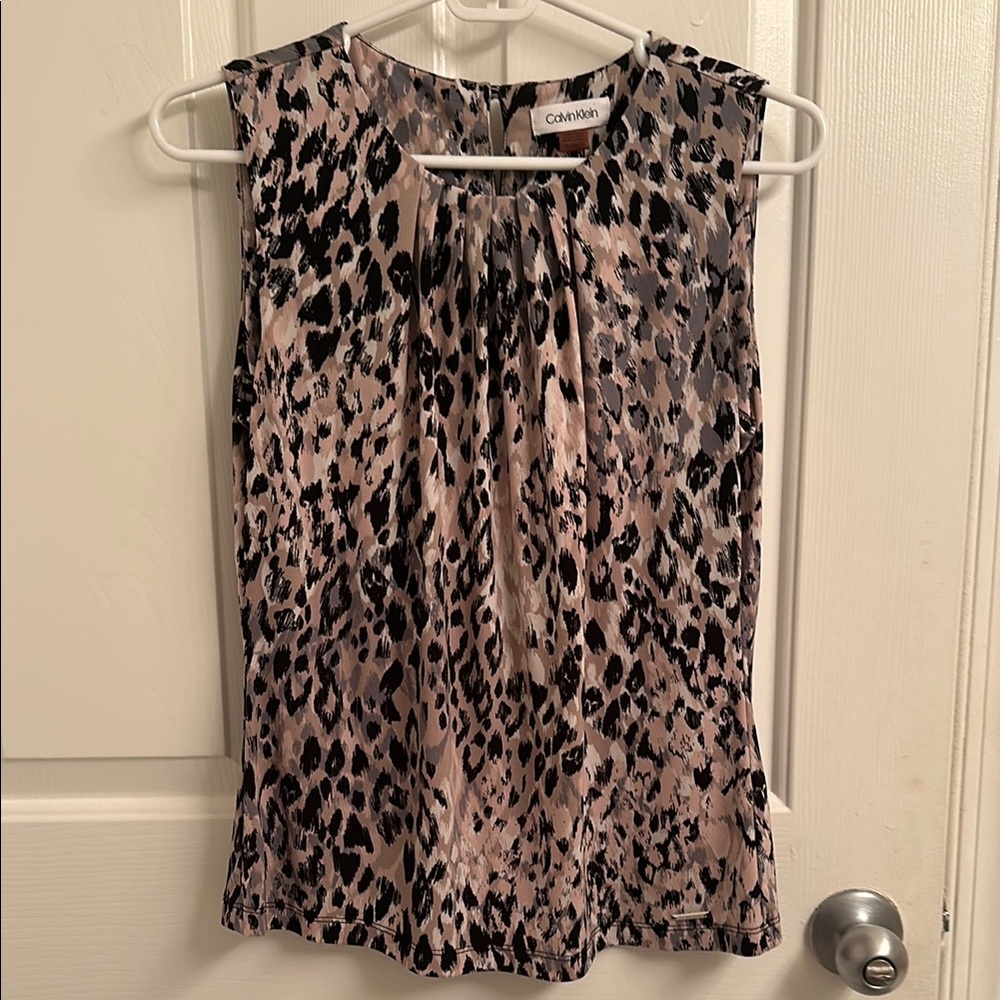Calvin Klein Women's Leopard Print Top - Black and Beige